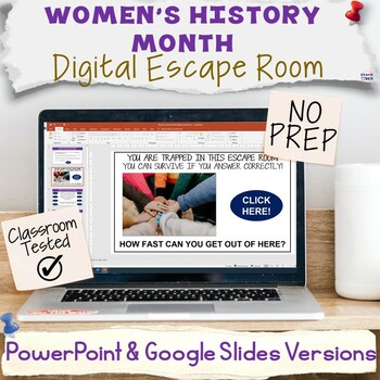 Preview of Women's History Month Digital Escape Room, NO PREP Trivia Research Activity