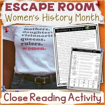 Preview of Women's History Month Escape Room Close Reading Comprehension Passages Questions