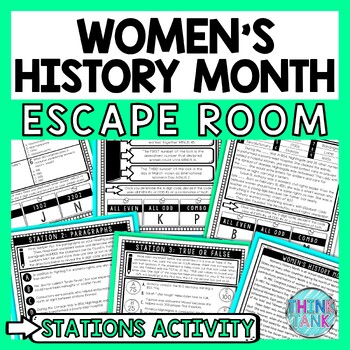 Preview of Women's History Month Escape Room Stations - Reading Comprehension Activity