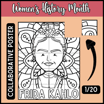 Preview of Women's History Month Frida Kahlo Collaborative Coloring Poster Bulletin Board