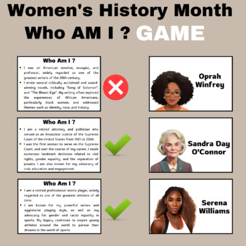 Preview of Women's History Month Game - Who Am I - Guess Who Educational Game