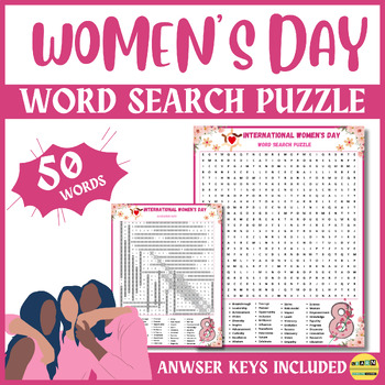 Preview of Women's History Month Giant Word Search Puzzle Activity, March 8th Celebration