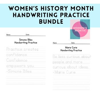 Preview of Women's History Month Handwriting Practice Bundle