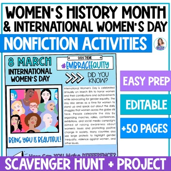 Preview of Women's History Month + International Women's Day Activities - Reading & Project