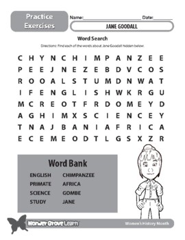 Preview of Women's History Month: Jane Goodall Word Search