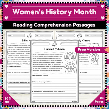 Preview of Women's History Month : K-2 Reading Comprehension Passages | Free Version