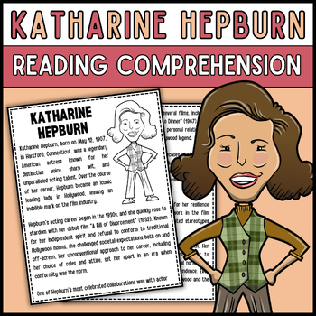 Preview of Women's History Month  Katharine Hepburn Reading Comprehension Passage