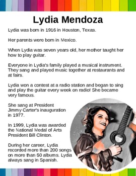 Preview of Women's History Month Lydia Mendoza Tejano Superstar Fact Sheet