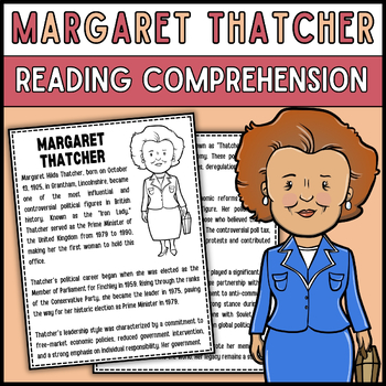 Preview of Women's History Month Margaret Thatcher Reading Comprehension Passage & Question