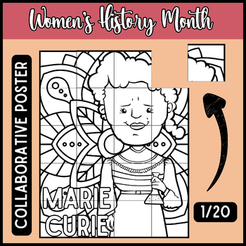 Preview of Women's History Month Marie Curie Collaborative Coloring Poster