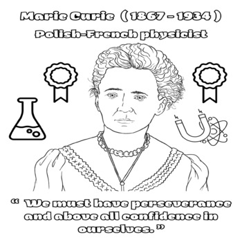 Women's History Month - Marie Curie Coloring Page Sheet - Quote Poster