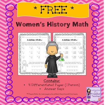 Preview of Women's History Month Math: Addition FREEBIE