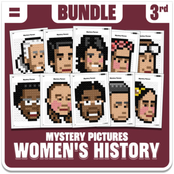 Preview of Women's History Month Math Mystery Pictures Bundle - Grade 3 Operations