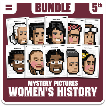 Preview of Women's History Month Math Mystery Pictures Bundle - Grade 5 Operations