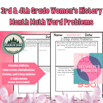Preview of Women's History Month Math Word Problems for 3rd and 4th Graders
