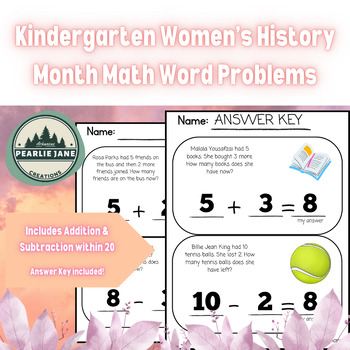 Preview of Women's History Month Math Word Problems for Kindergarteners