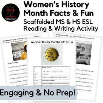 Preview of Women's History Month Middle & High School No Prep ESL Activity - Sub Friendly