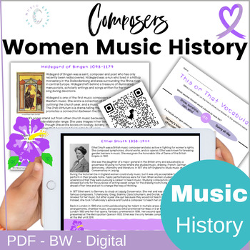 Preview of Womens History Month Music Classical, Romantic Composers Activities & Vocabulary