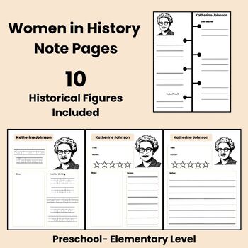 Preview of Women's History Month Note Pages Women Historical Figures Timeline