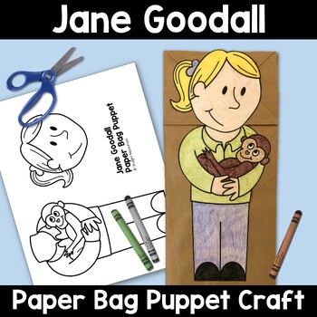 Preview of Women's History Month Paper Bag Puppet | Jane Goodall Craft Activity