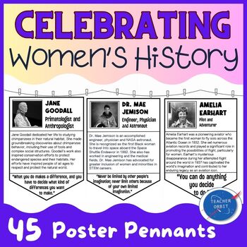 Preview of Women's History Month Pennants Posters | Famous People Biography Classroom Decor