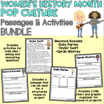 Preview of Women's History Month Pop Culture Passages and Activities Research Project