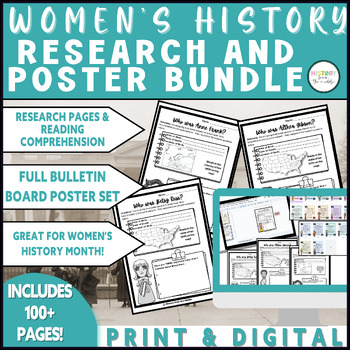Preview of Women's History Month Bulletin Board Set & Research Bundle - Print and Digital