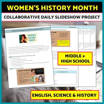 Preview of Women’s History Month Project Create a Daily Slideshow, Bellringers, Slides ELA