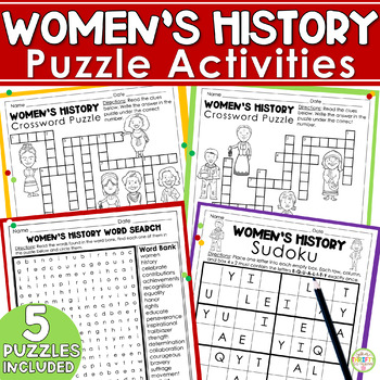 Preview of Women's History Month Puzzles | Word Search & Crossword Puzzle March Activities