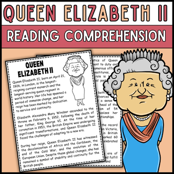 Preview of Women's History Month Queen Elizabeth II Reading Comprehension Passage