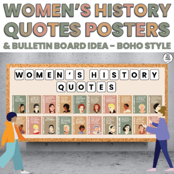 Preview of Women's History Month Quotes Posters Bulletin Board BOHO | Growth Mindset