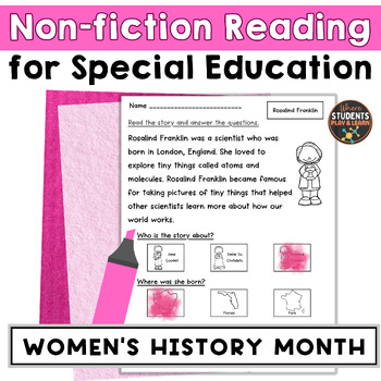 Preview of Women's History Month Reading Comprehension - Activities Special Education