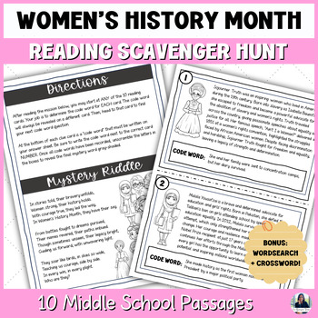 Preview of Women's History Month Reading Comprehension Activities for 6th, 7th & 8th Grades