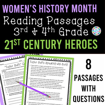 Preview of Women's History Month Reading Comprehension Passages & Questions 3rd & 4th Grade