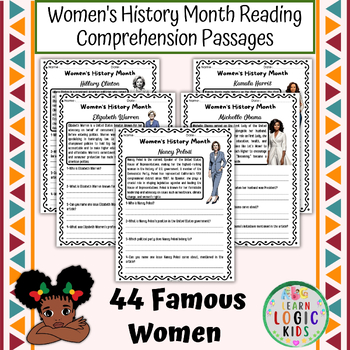 Preview of Women's History Month Reading Comprehension Passages | 44 Famous Women