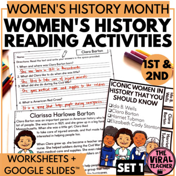 Preview of Women's History Month Reading Comprehension Passages and ELA Activities set 1
