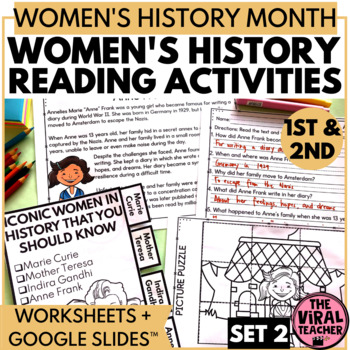 Preview of Women's History Month Reading Comprehension Passages and ELA Activities set 2