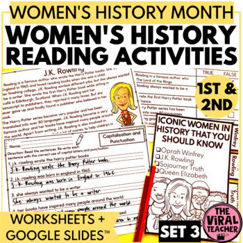 Preview of Women's History Month Reading Comprehension Passages and ELA Activities set 3