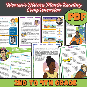 Preview of Women’s History Month Reading Comprehension with questions for 1st to 4th grade