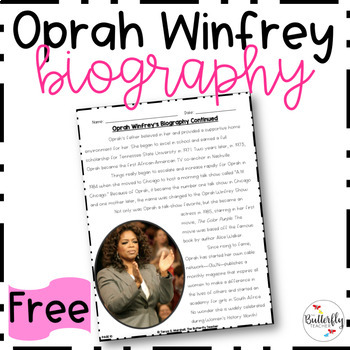 Preview of Women's History Month Reading FREEBIE | Oprah Winfrey Biography w/ Questions