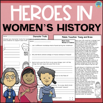 Preview of Famous Women in History Reading Passages Malala Marie Curie Susan B Anthony