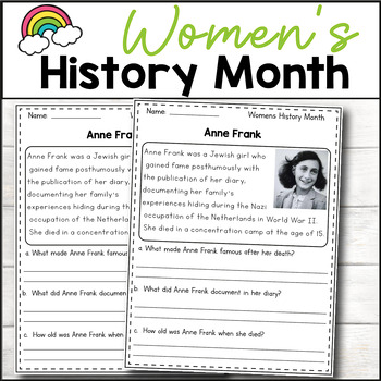 Preview of Women's History Month Reading Passages Reading Comprehension Passages Grades 2–5