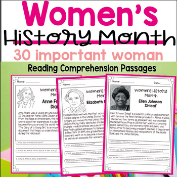 Preview of Women's History Month Reading Passages Reading Comprehension Passages K-2