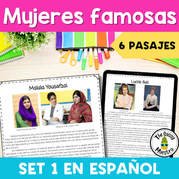 Preview of Women's History Month Reading Comprehension Passages in Spanish Mujeres famosas