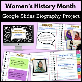Preview of Women's History Month Research Digital Project Google Slides Resource Biography