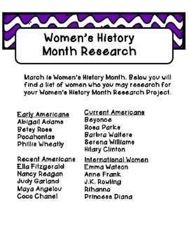 Preview of Women's History Month Research Project