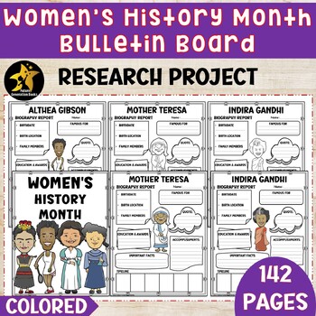 Preview of Women's History Month Research Project Bulletin Board Biography Template Writing