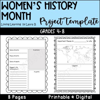 Preview of Women's History Month Research Project Template Grades 4-8  No Prep!