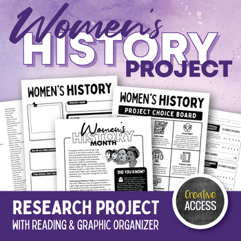 Preview of Women's History Month Research Project with Choice Board and Graphic Organizer