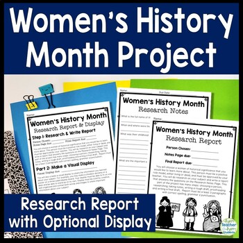 Preview of Women's History Month Research Project: Report w/ Optional Display
